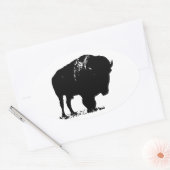 Zwarte en witte Pop Art Bison Buffalo Ovale Sticker (Envelop)