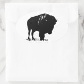 Zwarte en witte Pop Art Bison Buffalo Ovale Sticker (Tas)