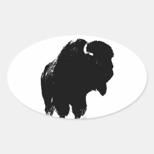 Zwarte en witte Pop Art Bison Buffalo Ovale Sticker