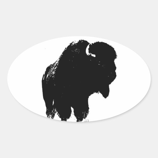 Zwarte en witte Pop Art Bison Buffalo Ovale Sticker (Voorkant)