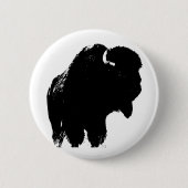 Zwarte en witte Pop Art Bison Buffalo Ronde Button 5,7 Cm (Voorkant)