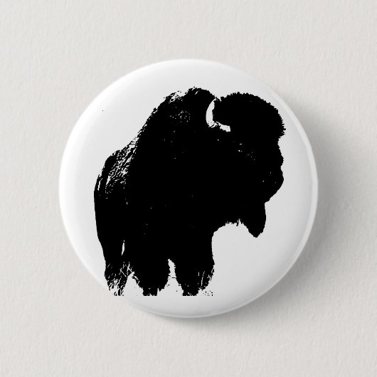 Zwarte en witte Pop Art Bison Buffalo Ronde Button 5,7 Cm (Voorkant)