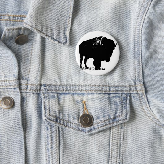 Zwarte en witte Pop Art Bison Buffalo Ronde Button 5,7 Cm (In situ)