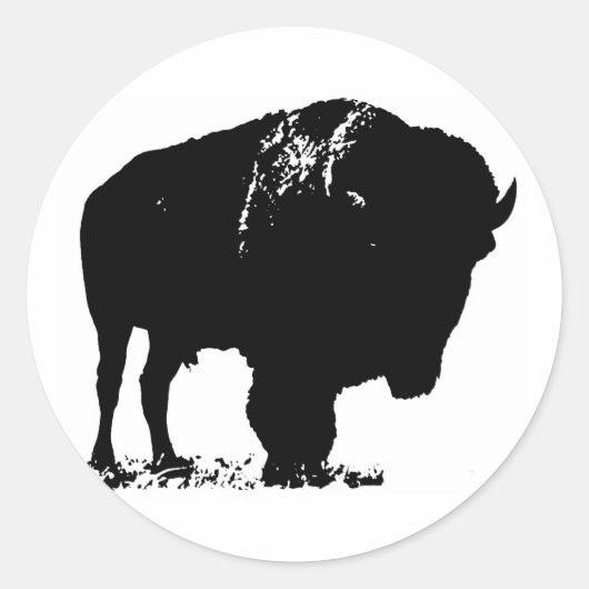 Zwarte en witte Pop Art Bison Buffalo Ronde Sticker (Voorkant)
