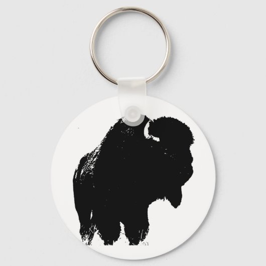 Zwarte en witte Pop Art Bison Buffalo Sleutelhanger (Voorkant)