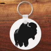 Zwarte en witte Pop Art Bison Buffalo Sleutelhanger (Voorkant)
