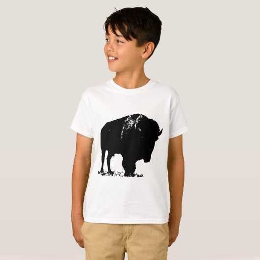 Zwarte en witte Pop Art Bison Buffalo T-shirt (Voorkant volledig)