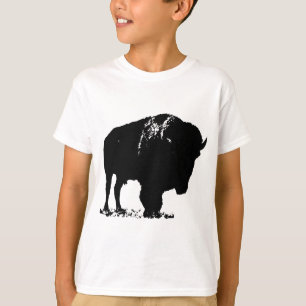 Zwarte en witte Pop Art Bison Buffalo T-shirt