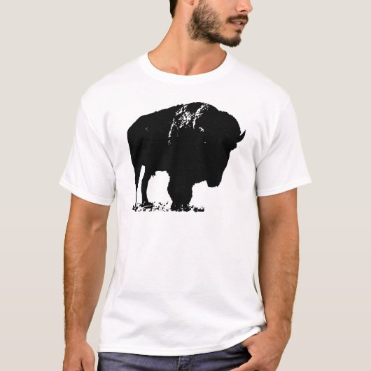Zwarte en witte Pop Art Bison Buffalo T-shirt (Voorkant)