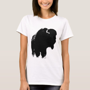 Zwarte en witte Pop Art Bison Buffalo T-shirt
