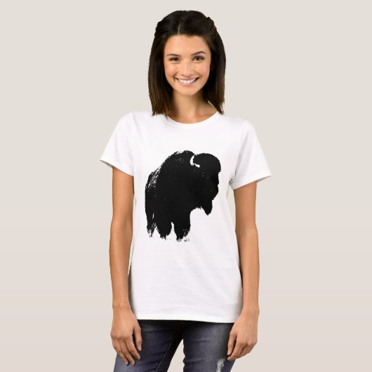 Zwarte en witte Pop Art Bison Buffalo T-shirt (Voorkant volledig)