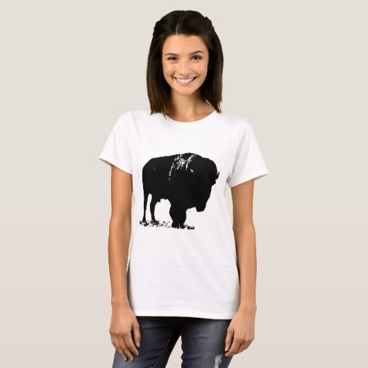 Zwarte en witte Pop Art Bison Buffalo T-shirt (Voorkant volledig)