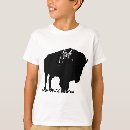 Zwarte en witte Pop Art Bison Buffalo T-shirt (Voorkant)