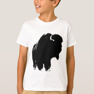 Zwarte en witte Pop Art Bison Buffalo T-shirt