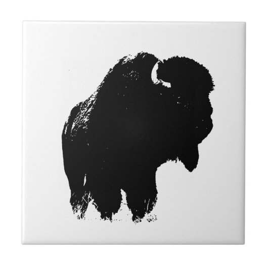 Zwarte en witte Pop Art Bison Buffalo Tegeltje (Voorkant)