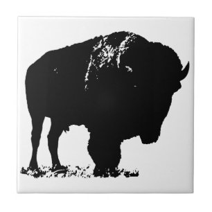 Zwarte en witte Pop Art Bison Buffalo Tegeltje