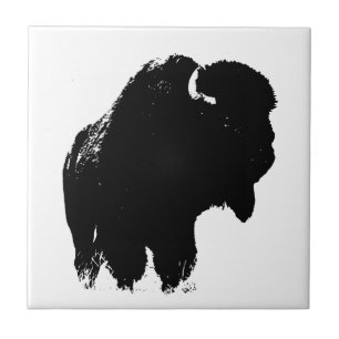 Zwarte en witte Pop Art Bison Buffalo Tegeltje