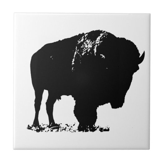 Zwarte en witte Pop Art Bison Buffalo Tegeltje (Voorkant)