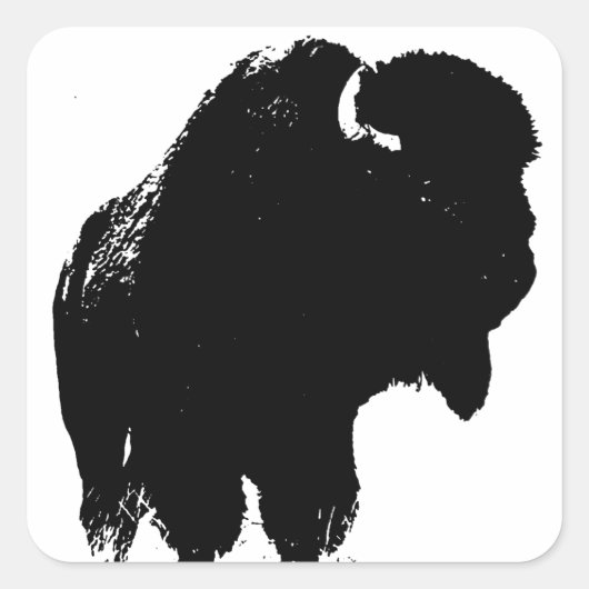 Zwarte en witte Pop Art Bison Buffalo Vierkante Sticker (Voorkant)