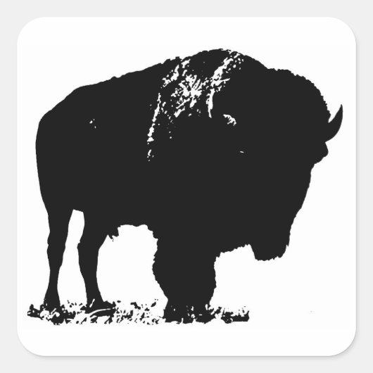 Zwarte en witte Pop Art Bison Buffalo Vierkante Sticker (Voorkant)