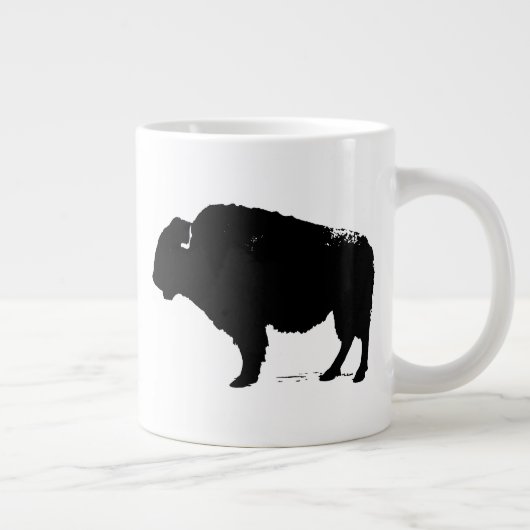 Zwarte en witte Pop Art Buffalo Bison Grote Koffiekop (Rechts)