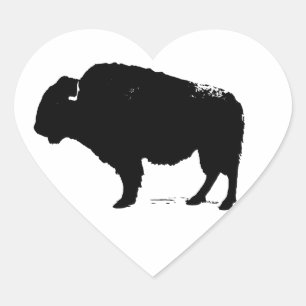 Zwarte en witte Pop Art Buffalo Bison Hart Sticker