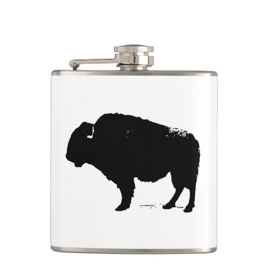 Zwarte en witte Pop Art Buffalo Bison Heupfles (Voorkant)