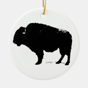Zwarte en witte Pop Art Buffalo Bison Keramisch Ornament