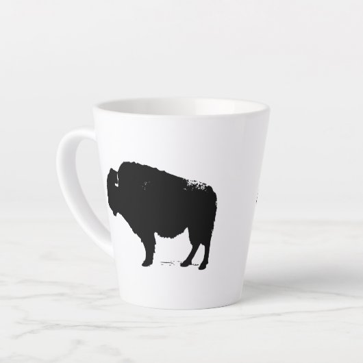 Zwarte en witte Pop Art Buffalo Bison Latte Mok (Linkerhoek)