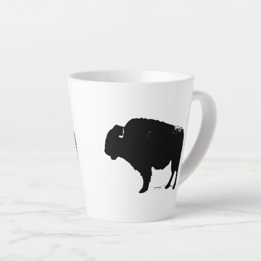 Zwarte en witte Pop Art Buffalo Bison Latte Mok (Rechterhoek)