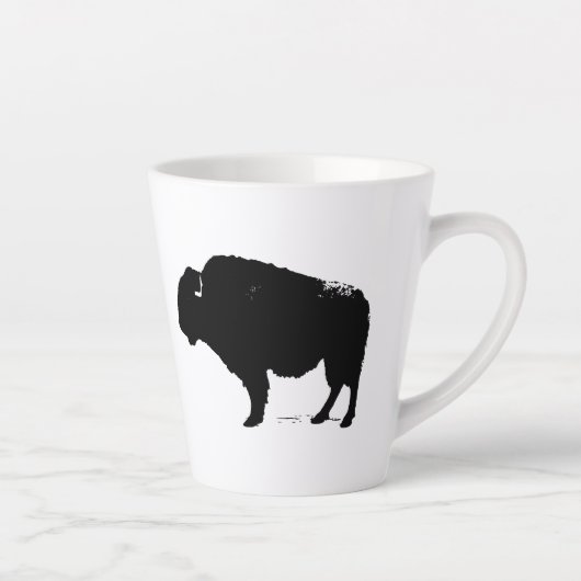 Zwarte en witte Pop Art Buffalo Bison Latte Mok (Rechts)