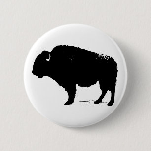 Zwarte en witte Pop Art Buffalo Bison Ronde Button 5,7 Cm