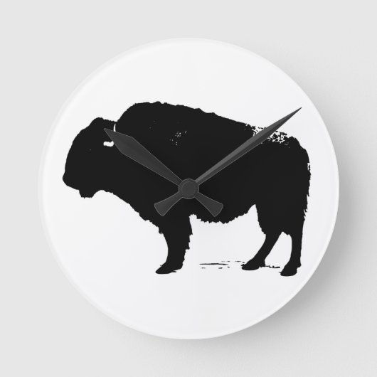 Zwarte en witte Pop Art Buffalo Bison Ronde Klok (Voorkant)