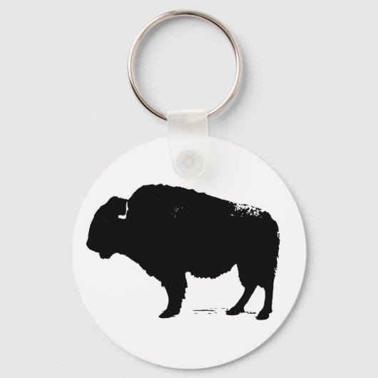 Zwarte en witte Pop Art Buffalo Bison Sleutelhanger (Voorkant)