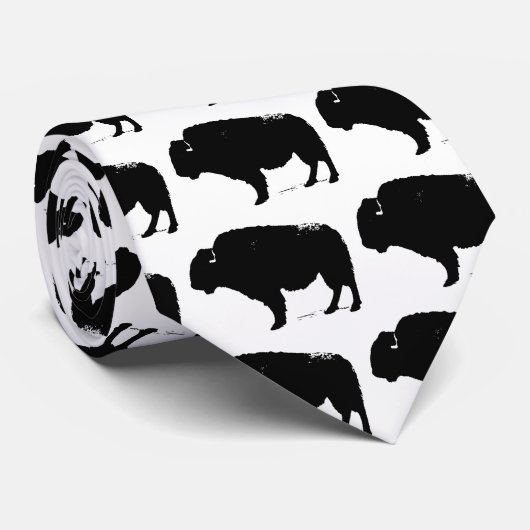 Zwarte en witte Pop Art Buffalo Bison Stropdas (Opgerold)
