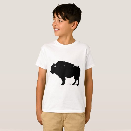 Zwarte en witte Pop Art Buffalo Bison T-shirt (Voorkant volledig)