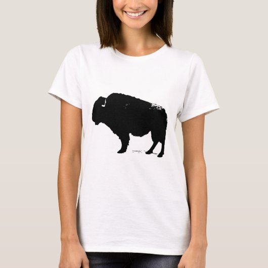 Zwarte en witte Pop Art Buffalo Bison T-shirt (Voorkant)