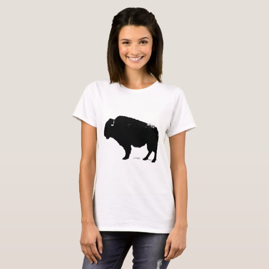 Zwarte en witte Pop Art Buffalo Bison T-shirt (Voorkant volledig)