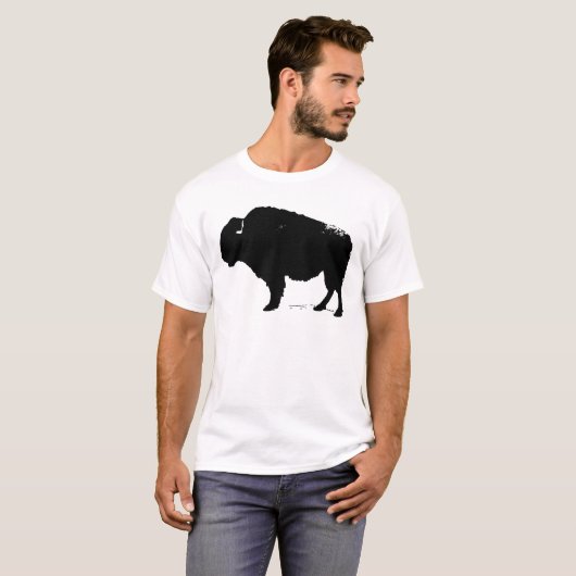 Zwarte en witte Pop Art Buffalo Bison T-shirt (Voorkant volledig)