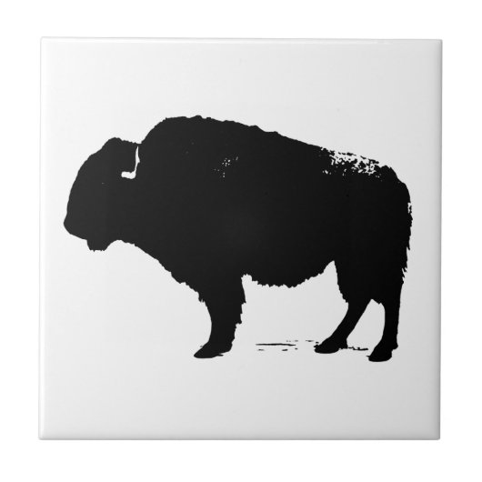 Zwarte en witte Pop Art Buffalo Bison Tegeltje (Voorkant)