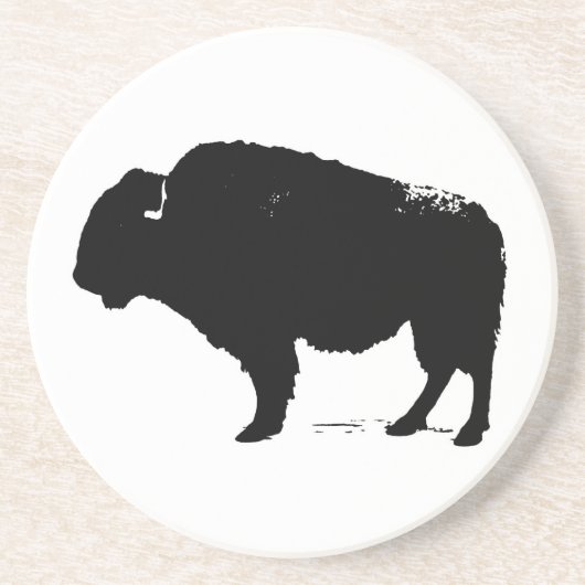Zwarte en witte Pop Art Buffalo Bison Zandsteen Onderzetter (Voorkant)