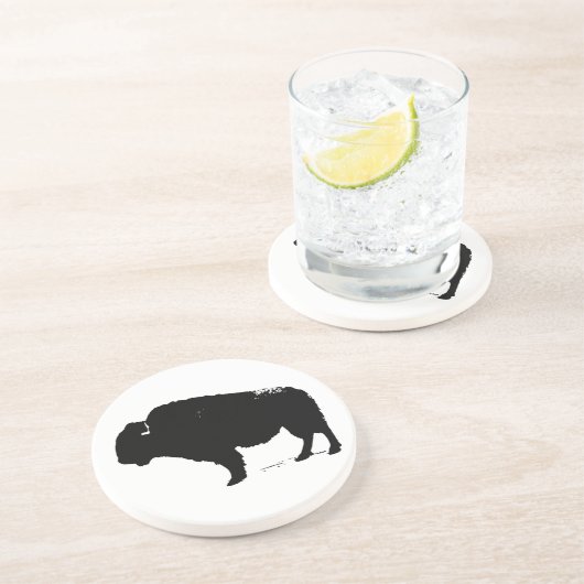 Zwarte en witte Pop Art Buffalo Bison Zandsteen Onderzetter (Zijkant)