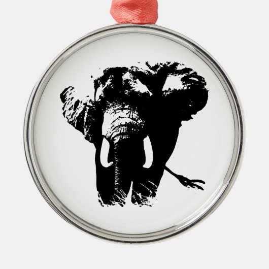 Zwarte en witte Pop Art Elephant Metalen Ornament (Voorkant)