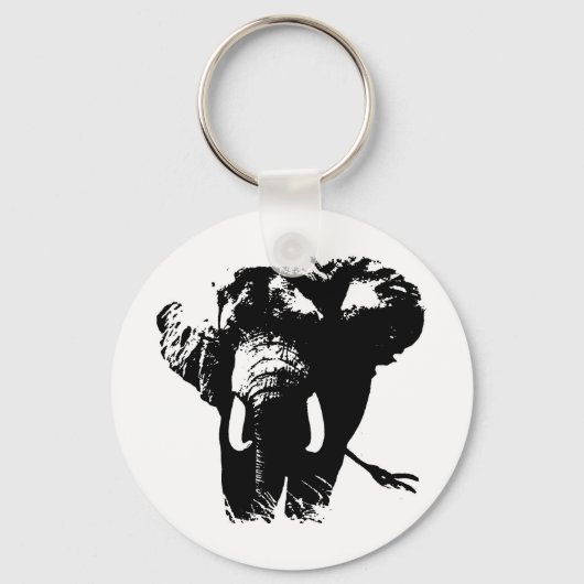 Zwarte en witte Pop Art Elephant Sleutelhanger (Voorkant)