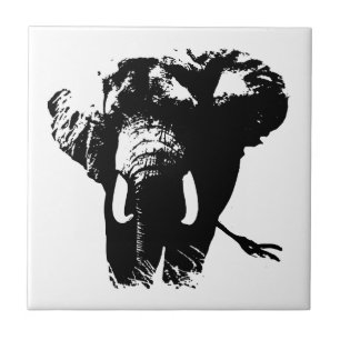 Zwarte en witte Pop Art Elephant Tegeltje