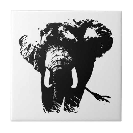 Zwarte en witte Pop Art Elephant Tegeltje (Voorkant)
