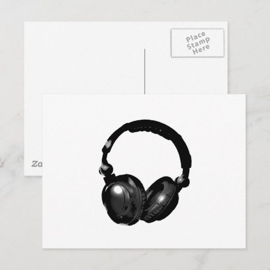 Zwarte en witte Pop Art Headphone Briefkaart (Voorkant / Achterkant)