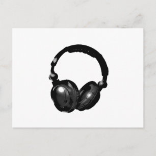Zwarte en witte Pop Art Headphone Briefkaart