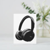 Zwarte en witte Pop Art Headphone Briefkaart (Staand voorkant)