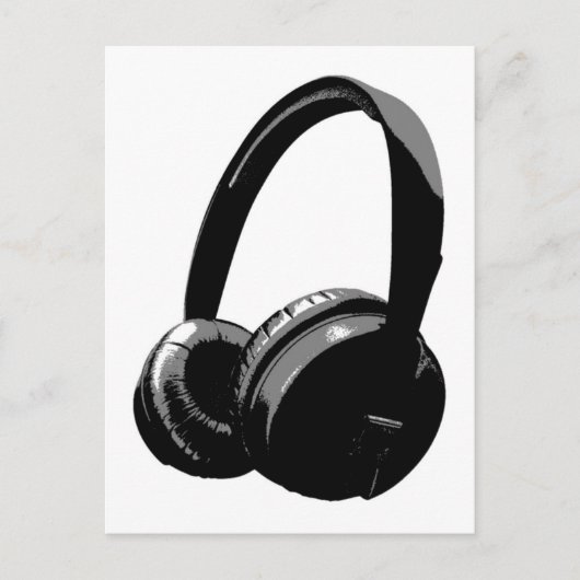 Zwarte en witte Pop Art Headphone Briefkaart (Voorkant)